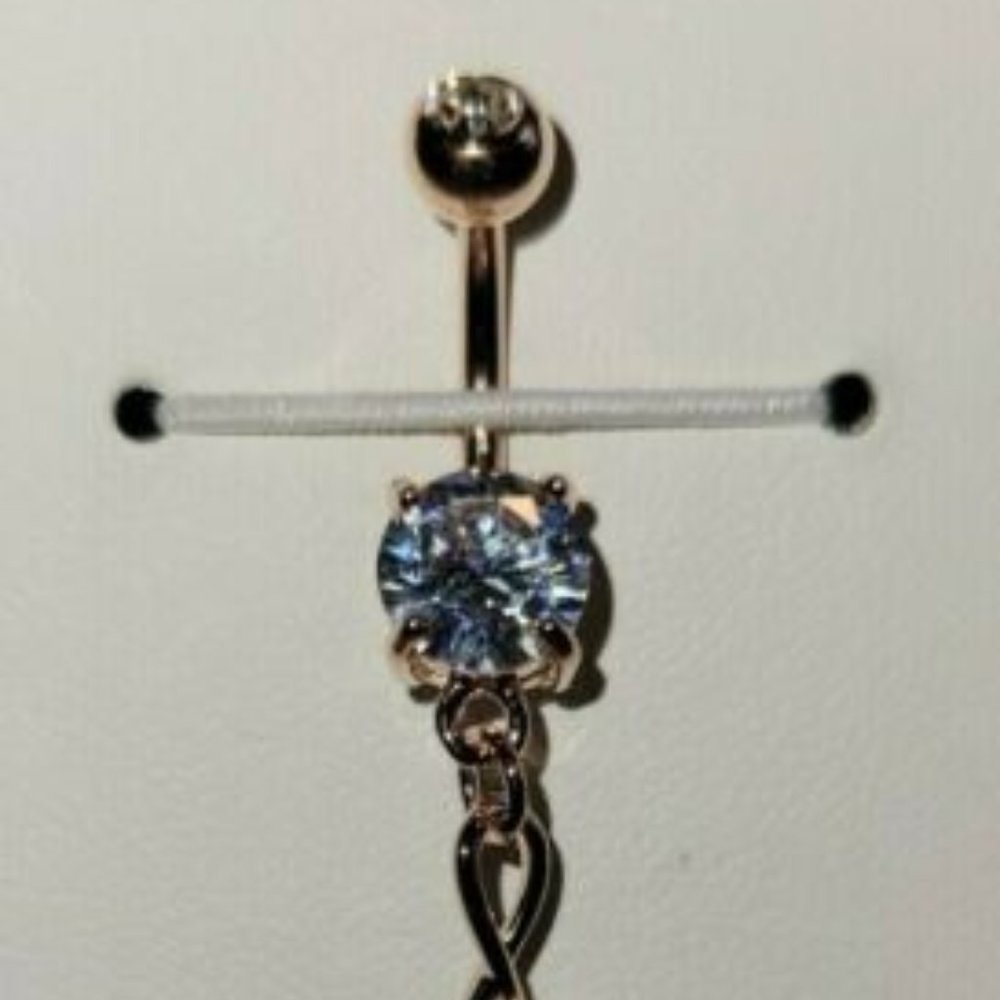 CZ Flower Marquise CZ Leaf Vine Dangle 316L Surg Steel Belly Ring RoseGold Clear